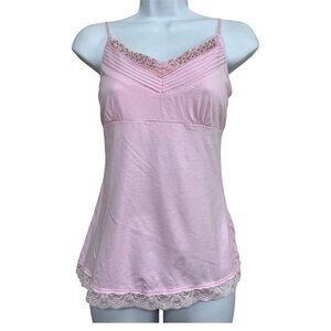 Vtg‎ Y2K No Boundaries Babydoll Tank Top Fairy Lace Trim Juniors XL Pink Sequins